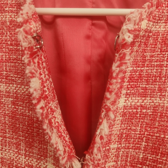 Talbots Twisted Windowpane Pink And White Tweed Jacket - Picture 3 of 11